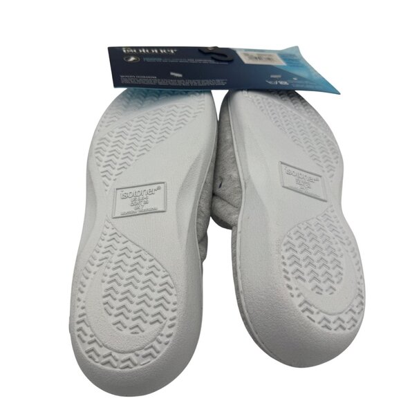 Isotoner Womens Memory Foam Slippers Size LG 8.5-9 Gray With Floral Details - Picture 5 of 5